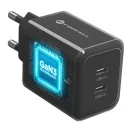 Forcell F-Energy VT-60 2xUSB-C hálózati töltő adapter USB-C kábellel, GaN3, 60W, fekete