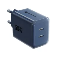   Forcell F-Energy VT-60 2xUSB-C hálózati töltő adapter USB-C kábellel, GaN3, 60W, kék