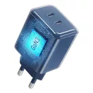 Forcell F-Energy VT-60 2xUSB-C hálózati töltő adapter USB-C kábellel, GaN3, 60W, kék