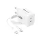 Forcell F-Energy VT-60 2xUSB-C hálózati töltő adapter USB-C kábellel, GaN3, 60W, fehér