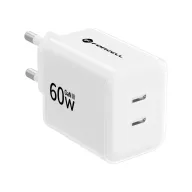   Forcell F-Energy VT-60 2xUSB-C hálózati töltő adapter USB-C kábellel, GaN3, 60W, fehér