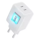 Forcell F-Energy VT-60 2xUSB-C hálózati töltő adapter USB-C kábellel, GaN3, 60W, fehér
