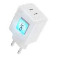   Forcell F-Energy VT-60 2xUSB-C hálózati töltő adapter USB-C kábellel, GaN3, 60W, fehér