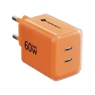   Forcell F-Energy VT-60 2xUSB-C hálózati töltő adapter USB-C kábellel, GaN3, 60W, narancs