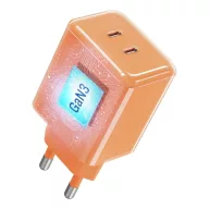   Forcell F-Energy VT-60 2xUSB-C hálózati töltő adapter USB-C kábellel, GaN3, 60W, narancs