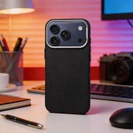   K-look Apple iPhone 18 Pro / 17 Pro tok, MagSafe, aramid minta, fekete-ezüst