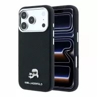   Karl Lagerfeld PU Grained Semi Wrap K&CH Heads Apple iPhone 18 Pro / 17 Pro tok, MagSafe, fekete-ezüst