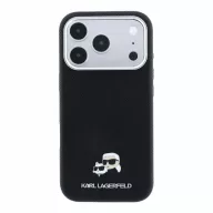   Karl Lagerfeld PU Grained Semi Wrap K&CH Heads Apple iPhone 18 Pro / 17 Pro tok, MagSafe, fekete-ezüst