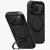   Uniq Keva Mov Magclick Apple iPhone 18 Pro Max / 17 Pro Max tok gyűrűs kitámasztóval, Magsafe, kevlár, fekete
