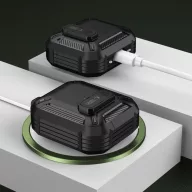   Tech-Protect Carbonox Apple Airpods 5 / Airpods 4 tok, karabinerrel, műanyag, megerősített sarkakkal, fekete