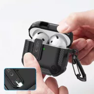   Tech-Protect Carbonox Apple Airpods 5 / Airpods 4 tok, karabinerrel, műanyag, megerősített sarkakkal, fekete