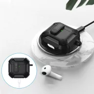   Tech-Protect Carbonox Apple Airpods 5 / Airpods 4 tok, karabinerrel, műanyag, megerősített sarkakkal, fekete