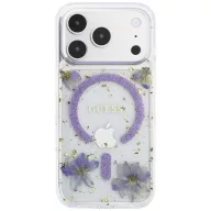   Guess Resin Flowers Glitter Apple iPhone 18 Pro Max / 17 Pro Max tok, MagSafe, csillámos, virág minta, lila
