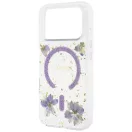 Guess Resin Flowers Glitter Apple iPhone 18 Pro Max / 17 Pro Max tok, MagSafe, csillámos, virág minta, lila