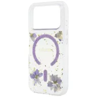   Guess Resin Flowers Glitter Apple iPhone 18 Pro Max / 17 Pro Max tok, MagSafe, csillámos, virág minta, lila