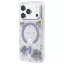 Guess Resin Flowers Glitter Apple iPhone 18 Pro Max / 17 Pro Max tok, MagSafe, csillámos, virág minta, lila