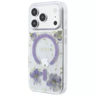   Guess Resin Flowers Glitter Apple iPhone 18 Pro Max / 17 Pro Max tok, MagSafe, csillámos, virág minta, lila