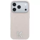 Karl Lagerfeld Grained Embossed Ring & Kameo Logo Apple iPhone 18 Pro / 17 Pro tok, MagSafe, bézs-ezüst
