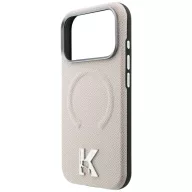   Karl Lagerfeld Grained Embossed Ring & Kameo Logo Apple iPhone 18 Pro / 17 Pro tok, MagSafe, bézs-ezüst