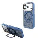 Guess PU 4G Ring Stand Apple iPhone 18 Pro Max / iPhone 17 Pro Max hátlap tok kitámasztóval, MagSafe, kék-arany