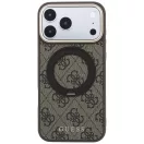 Guess PU 4G Ring Stand Apple iPhone 18 Pro Max / iPhone 17 Pro Max hátlap tok kitámasztóval, MagSafe, barna-arany