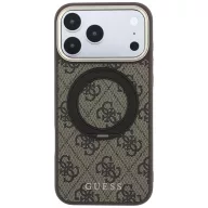  Guess PU 4G Ring Stand Apple iPhone 18 Pro Max / iPhone 17 Pro Max hátlap tok kitámasztóval, MagSafe, barna-arany