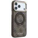 Guess PU 4G Ring Stand Apple iPhone 18 Pro Max / iPhone 17 Pro Max hátlap tok kitámasztóval, MagSafe, barna-arany