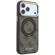   Guess PU 4G Ring Stand Apple iPhone 18 Pro Max / iPhone 17 Pro Max hátlap tok kitámasztóval, MagSafe, barna-arany
