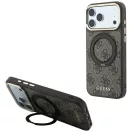 Guess PU 4G Ring Stand Apple iPhone 18 Pro Max / iPhone 17 Pro Max hátlap tok kitámasztóval, MagSafe, barna-arany