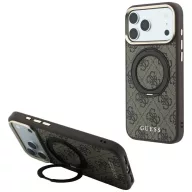   Guess PU 4G Ring Stand Apple iPhone 18 Pro Max / iPhone 17 Pro Max hátlap tok kitámasztóval, MagSafe, barna-arany