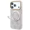Guess PU 4G Ring Stand Apple iPhone 18 Pro Max / iPhone 17 Pro Max hátlap tok kitámasztóval, MagSafe, fehér-rózsaszín