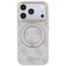 Guess PU 4G Ring Stand Apple iPhone 18 Pro Max / iPhone 17 Pro Max hátlap tok kitámasztóval, MagSafe, fehér-rózsaszín