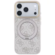   Guess PU 4G Ring Stand Apple iPhone 18 Pro Max / iPhone 17 Pro Max hátlap tok kitámasztóval, MagSafe, fehér-rózsaszín