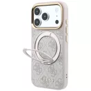 Guess PU 4G Ring Stand Apple iPhone 18 Pro Max / iPhone 17 Pro Max hátlap tok kitámasztóval, MagSafe, fehér-rózsaszín