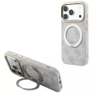 Guess PU 4G Ring Stand Apple iPhone 18 Pro Max / iPhone 17 Pro Max hátlap tok kitámasztóval, MagSafe, fehér-rózsaszín