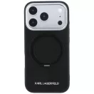 Karl Lagerfeld Ring Stand 360 Saffiano Classic Logo Apple iPhone 18 Pro / iPhone 17 Pro tok kitámasztóval, MagSafe, fekete-ezüst