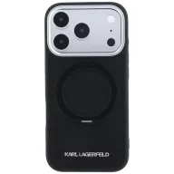   Karl Lagerfeld Ring Stand 360 Saffiano Classic Logo Apple iPhone 18 Pro / iPhone 17 Pro tok kitámasztóval, MagSafe, fekete-ezüst