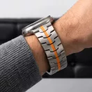 Tech-Protect Stainless Apple Watch 8 / 9 / 10 / 11 / 12 / SE / Ultra (44/45/46/49mm) szíj, fém, ezüst-narancs