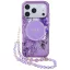 Guess IML Flowers Pearl Strap Apple iPhone 18 Pro Max / 17 Pro Max tok karpánttal, MagSafe, virágminta, lila