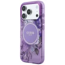 Guess IML Flowers Pearl Strap Apple iPhone 18 Pro Max / 17 Pro Max tok karpánttal, MagSafe, virágminta, lila