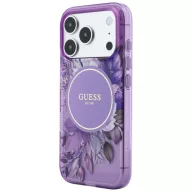   Guess IML Flowers Pearl Strap Apple iPhone 18 Pro Max / 17 Pro Max tok karpánttal, MagSafe, virágminta, lila