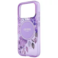   Guess IML Flowers Pearl Strap Apple iPhone 18 Pro Max / 17 Pro Max tok karpánttal, MagSafe, virágminta, lila