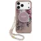 Guess IML Flowers Pearl Strap Apple iPhone 18 Pro Max / 17 Pro Max tok karpánttal, MagSafe, virágminta, rózsaszín