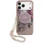 Guess IML Flowers Pearl Strap Apple iPhone 18 Pro Max / 17 Pro Max tok karpánttal, MagSafe, virágminta, rózsaszín