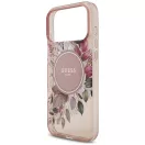 Guess IML Flowers Pearl Strap Apple iPhone 18 Pro Max / 17 Pro Max tok karpánttal, MagSafe, virágminta, rózsaszín