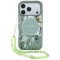 Guess IML Flowers Pearl Strap Apple iPhone 18 Pro Max / 17 Pro Max tok karpánttal, MagSafe, virágminta, zöld