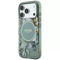  Guess IML Flowers Pearl Strap Apple iPhone 18 Pro Max / 17 Pro Max tok karpánttal, MagSafe, virágminta, zöld