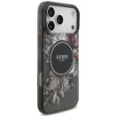 Guess IML Flowers Pearl Strap Apple iPhone 18 Pro Max / 17 Pro Max tok karpánttal, MagSafe, virágminta, fekete