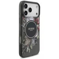   Guess IML Flowers Pearl Strap Apple iPhone 18 Pro Max / 17 Pro Max tok karpánttal, MagSafe, virágminta, fekete