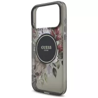   Guess IML Flowers Pearl Strap Apple iPhone 18 Pro Max / 17 Pro Max tok karpánttal, MagSafe, virágminta, fekete